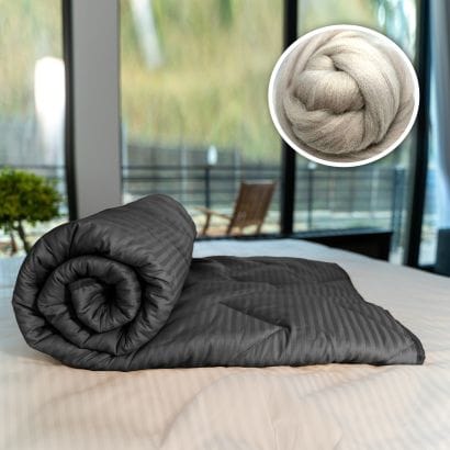 PILOTĂ MATLASATĂ LÂNĂ DAMASC 100% NATURAL - DE VARĂ - NEGRU