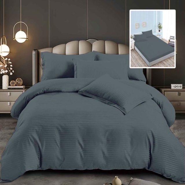 Lenjerie de Pat Damasc Polycotton – Set 6 Piese cu Husă Elastică