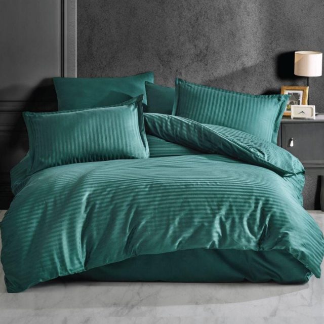 Lenjerie de pat Damasc Bumbac 100% - Gros Verde Două persoane