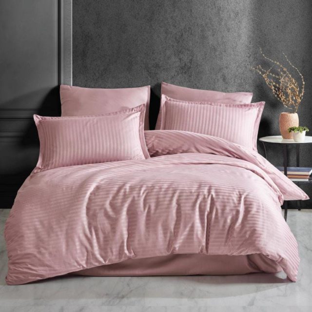 Lenjerie de pat Damasc Bumbac 100% - Gros Pink Două persoane
